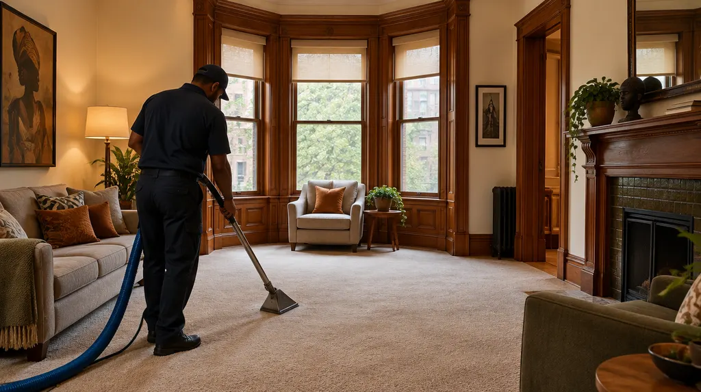 A technician cleaning a carpet with a wand in New York City