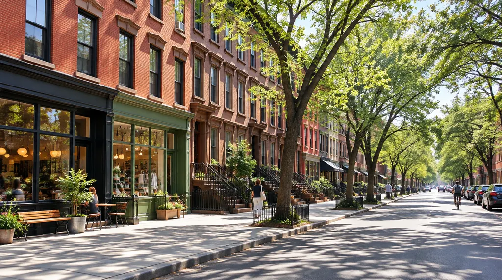 Local businesses along a street in Central Brooklyn, New York City