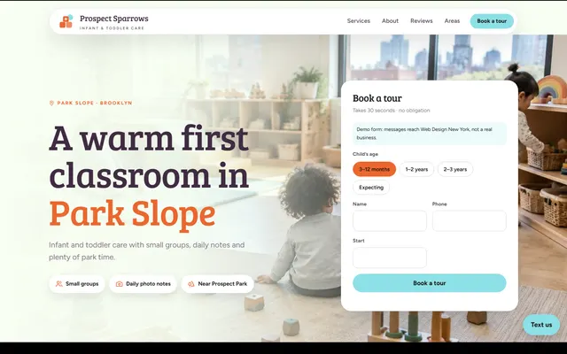 Homepage of the Prospect Sparrows sample site