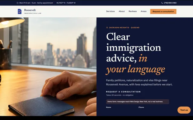 Homepage of the Roosevelt Immigration Law sample site