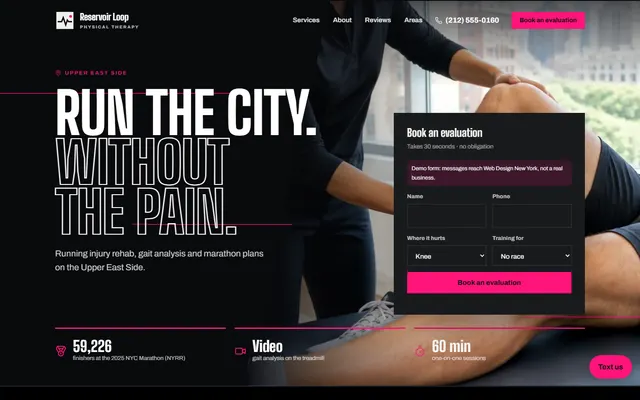 Homepage of the Reservoir Loop Physical Therapy sample site