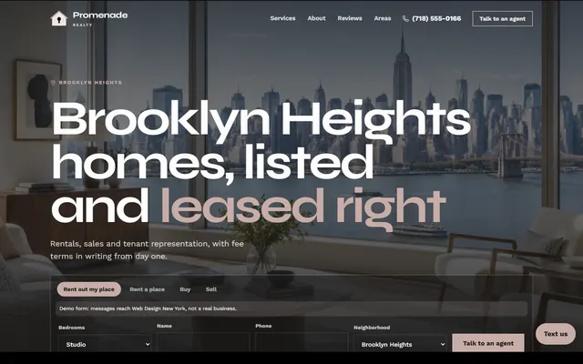 Homepage of the Promenade Realty sample site