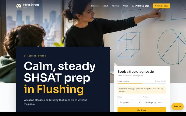 Homepage of the Main Street Prep sample site